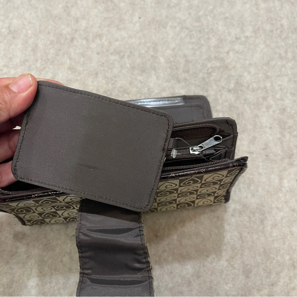 Y2K 2000’s Long Checkbook Zip Snap Wallet Brown Checker Heart Print Faux Croc